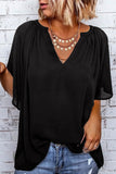 Black Split Neck Pleated Loose Blouse LC25112686-2