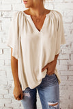 Beige Split Neck Pleated Loose Blouse LC25112686-15