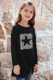 Black Girl's Star Leopard Print Crew Neck Long Sleeve Top TZ25795-2