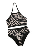 Black Leopard/Zebra Print Sleeveless Halter Neck Bikini Swimwear LC433013-2