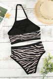 Black Leopard/Zebra Print Sleeveless Halter Neck Bikini Swimwear LC433013-2