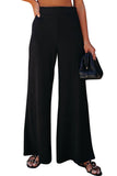 Black Ribbed Knit High Rise Wide Leg Pants LC773030-2