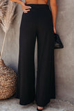 Black Ribbed Knit High Rise Wide Leg Pants LC773030-2