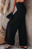 Black Ribbed Knit High Rise Wide Leg Pants LC773030-2