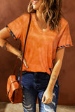 T-shirt arancione casual con orlo tie-dye con scollo a V