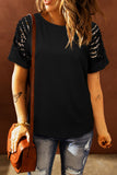 Black Leopard Patchwork Cut Out Short Sleeve T Shirt LC25213754-2