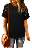 Black Leopard Patchwork Cut Out Short Sleeve T Shirt LC25213754-2