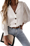 White Puff Sleeve Ruffled Button-up Shirt LC2552417-1