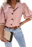 Pink Puff Sleeve Ruffled Button-up Shirt LC2552417-10