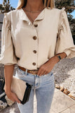 Beige Puff Sleeve Ruffled Button-up Shirt LC2552417-15