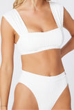 White Textured Gingham High Waist Bikini LC433265-1