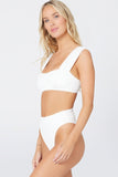 White Textured Gingham High Waist Bikini LC433265-1