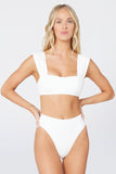 White Textured Gingham High Waist Bikini LC433265-1