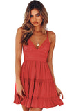 Red White/Black/Red/Yellow/Pink Spaghetti Straps V Neck Lace Bodice Ruffled Mini Dress LC225156-3