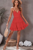 Red White/Black/Red/Yellow/Pink Spaghetti Straps V Neck Lace Bodice Ruffled Mini Dress LC225156-3