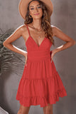 Red White/Black/Red/Yellow/Pink Spaghetti Straps V Neck Lace Bodice Ruffled Mini Dress LC225156-3