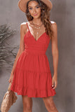 Red White/Black/Red/Yellow/Pink Spaghetti Straps V Neck Lace Bodice Ruffled Mini Dress LC225156-3