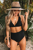 Black Scalloped High Waist Bikini LC433292-2