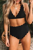 Black Scalloped High Waist Bikini LC433292-2