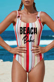 Beach Babes Un pezzo senza schienale a strisce verticali con fibbia