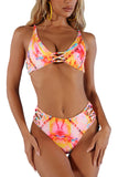 Pink Criscross Hollow-out High Waist Bikini LC433299-10