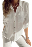 White Turn-down Collar Pocketed Button Shirt LC2552422-1