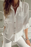 White Turn-down Collar Pocketed Button Shirt LC2552422-1