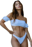 White Ruffled Off-shoulder Smocked Bikini LC433306-1