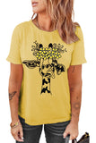 Yellow Giraffe Floral Print Short Sleeve Graphic Tee LC25214715-7