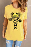 Yellow Giraffe Floral Print Short Sleeve Graphic Tee LC25214715-7