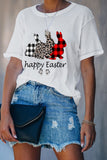 T-shirt grafica con coniglio scozzese Happy Easter Letter