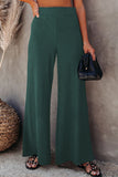 Green Ribbed Knit High Rise Wide Leg Pants LC773030-9