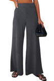 Gray Ribbed Knit High Rise Wide Leg Pants LC773030-11