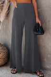 Gray Ribbed Knit High Rise Wide Leg Pants LC773030-11