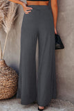 Gray Ribbed Knit High Rise Wide Leg Pants LC773030-11