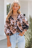 Orange Floral Print 3/4 Sleeve Puff Sleeve Button-up Shirt LC2552427-14