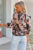 Orange Floral Print 3/4 Sleeve Puff Sleeve Button-up Shirt LC2552427-14