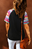 Black Western Pattern Print Raglan Short Sleeve T-shirt LC25213751-2