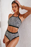 Leopard Leopard/Zebra Print Sleeveless Halter Neck Bikini Swimwear LC433013-20