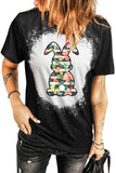 Bleached Colorful Bunny Print Short Sleeve Grapphic T Shirt