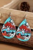 BH01627-4, Sky Blue Easter Day Colorblock Bunny Print Pu Leather Drop Earrings 