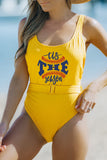 Yellow Baseball Letter Print Ribbed Backless One-piece Swimwear LC443163-7