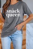 SNACK QUEEN Letter Print Gray T-shirt