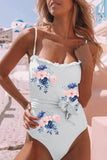 Blue Rose Frilled Belted Spaghetti Strap One-piece Swimsuit