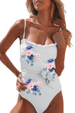 Blue Rose Frilled Belted Spaghetti Strap One-piece Swimsuit