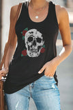 Black Skeleton Rose Graphic U Neck Relaxed Tank Top LC2566384-2