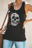 Black Skeleton Rose Graphic U Neck Relaxed Tank Top LC2566384-2