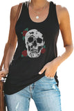 Black Skeleton Rose Graphic U Neck Relaxed Tank Top LC2566384-2