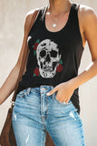 Black Skeleton Rose Graphic U Neck Relaxed Tank Top LC2566384-2