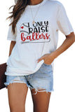 White Casual Letter and Baseball Print Graphic Tee LC25216077-1